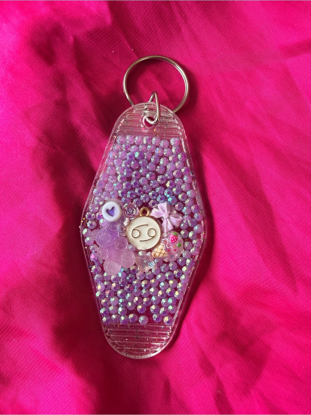 Purple Iridescent Beaded Keychain Charm